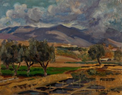 Attica Olives — Oil painting, Fiberboard, 30.00×38.00cm — Theodoros Markellos